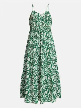 Excellent Condition, SZ L (12-14) 100% COTTON, Tiered Maxi Dress, Green Print